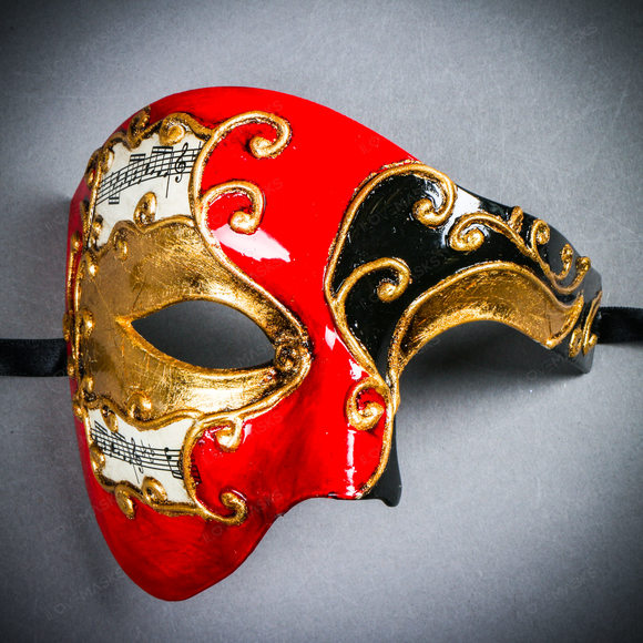 Phantom Of Opera Musical Masquerade Venetian Men Full Mask - Red Black - Picture 1 of 10